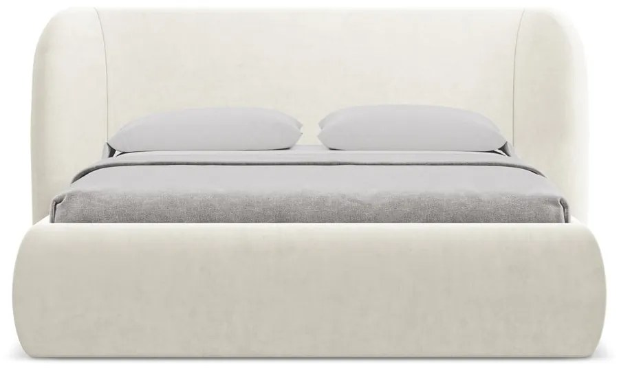 Letto matrimoniale imbottito crema con contenitore con griglia 180x200 cm Hauke - Makamii