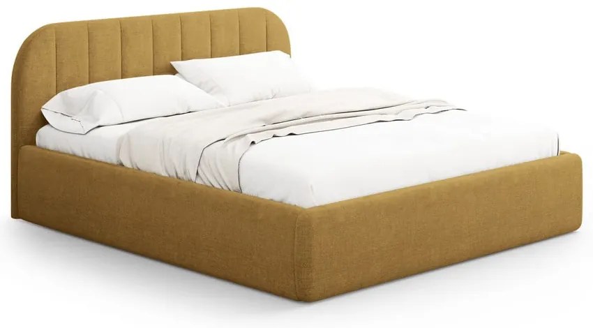 Letto matrimoniale imbottito color senape con contenitore con rete inclusa 180x200 cm Juno – Windsor &amp; Co Sofas