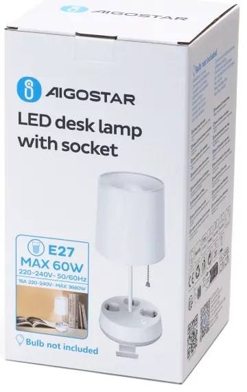 Aigostar - Lampada da tavolo con prese 1xE27/60W/230V bianca