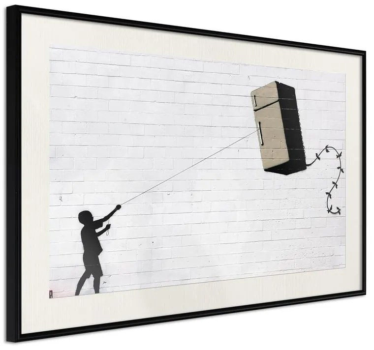 Poster  Banksy: Fridge Kite  Cornice Quadri Cornice nera con pass-partout, Larghezza x Altezza Home decor 90x60