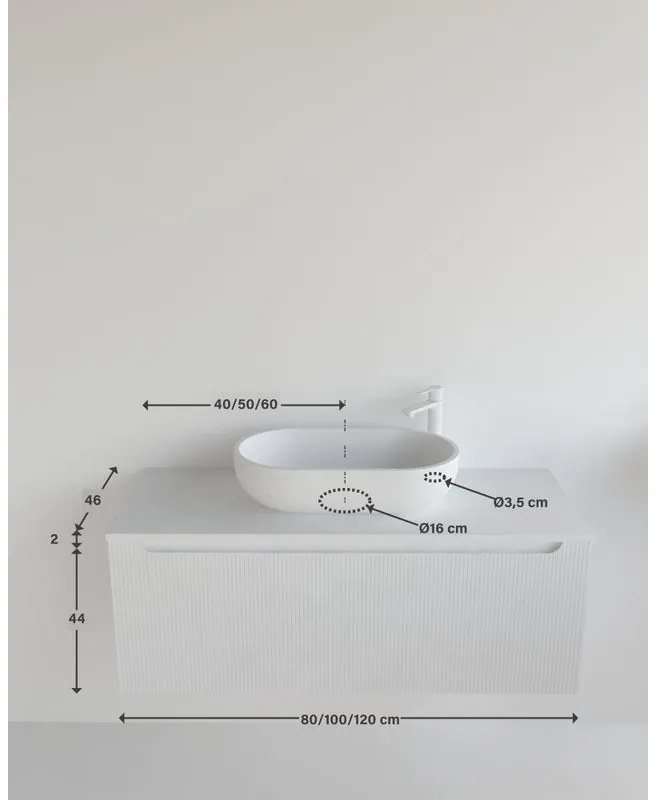 Mobile da bagno sospeso sotto lavabo  Madero Kimono dx  L 80.5 x H 46 x P 46 cm verde cannettato laccato, 1 cassetto