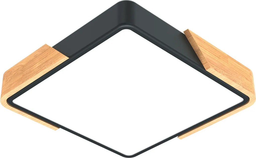 Plafoniera LED Quadrata 18W CCT 30x30cm Legno/Nero