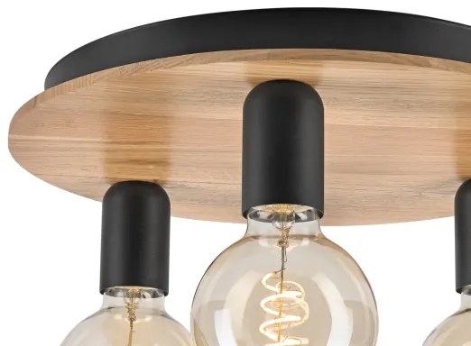 Plafoniera DUSTY 3xE27/15W/230V diametro 34 cm quercia/nero