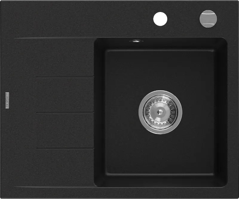 Mexen Ben lavello in granito a 1 vasca con sgocciolatoio, destro 600 x 500 mm, nero, sifone cromato - 6523605000-77