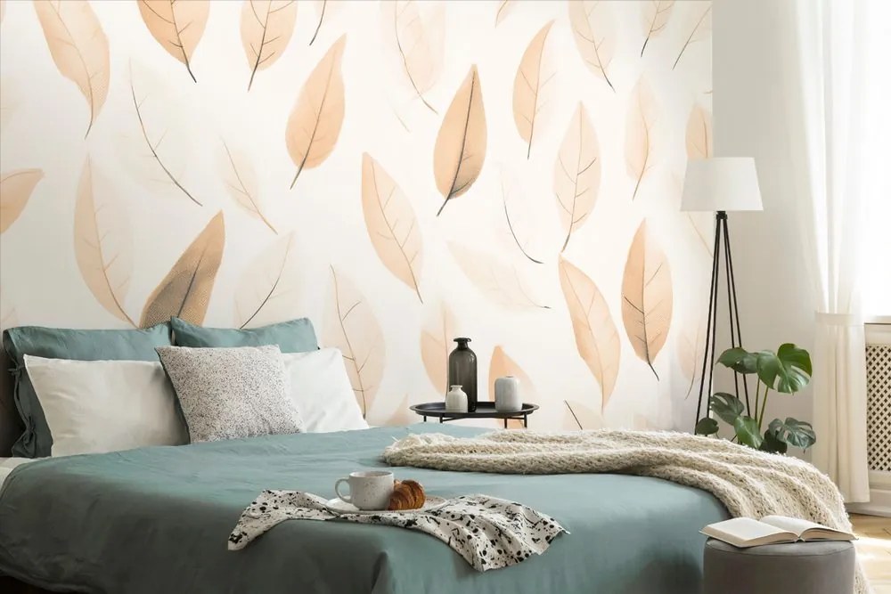 Carta da parati autoadesiva – Foglie delicate in tonalità Peach Fuzz