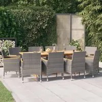 Set da Pranzo per Giardino 11 pz con Cuscini Grigio 3103591