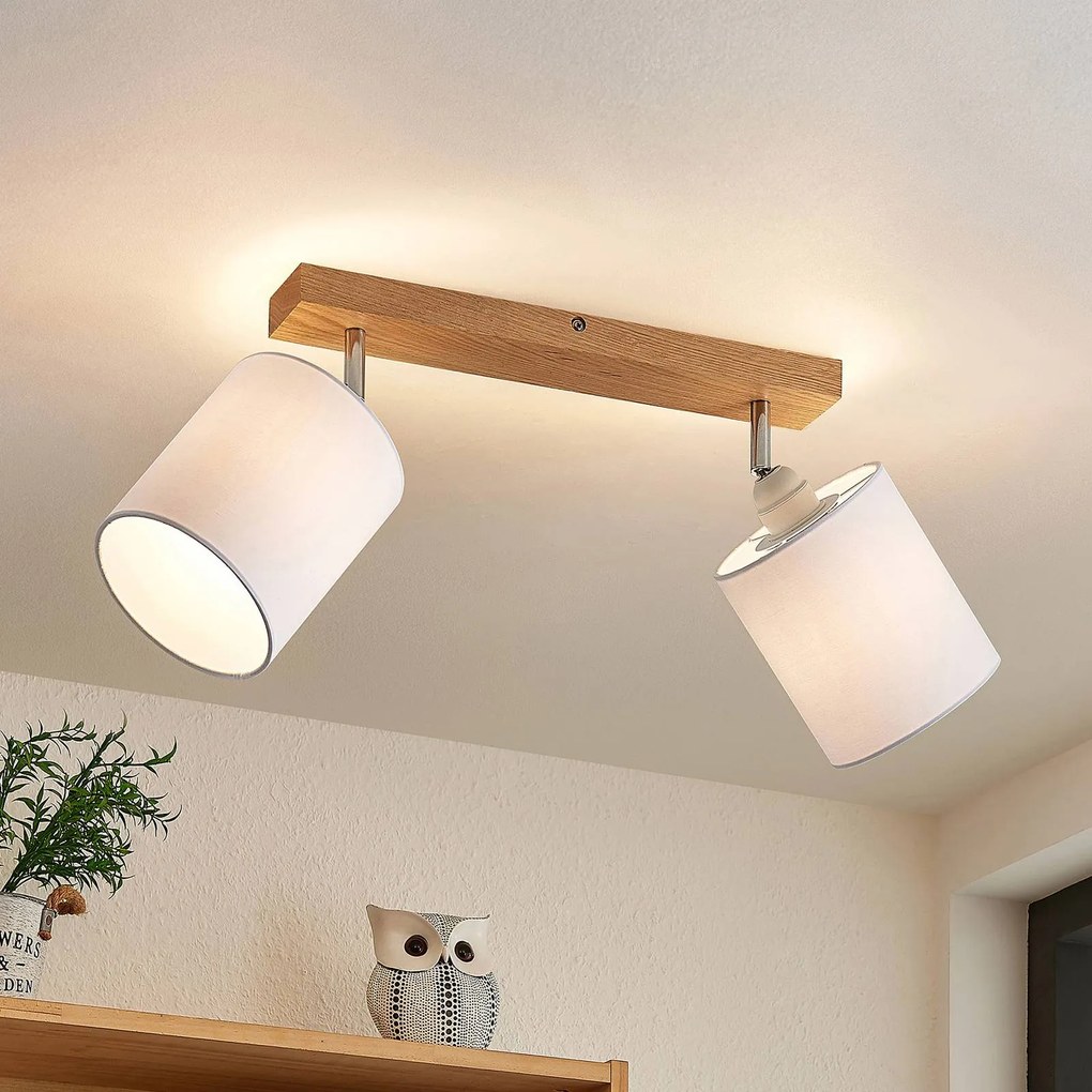 Lindby Imarin fatto da soffitto, a 2 luci, rovere/bianco Lindby, dimmerabile, Legno chiaro, Soggiorno / Sala da pranzo, Legno, Scandinavo, Faretto