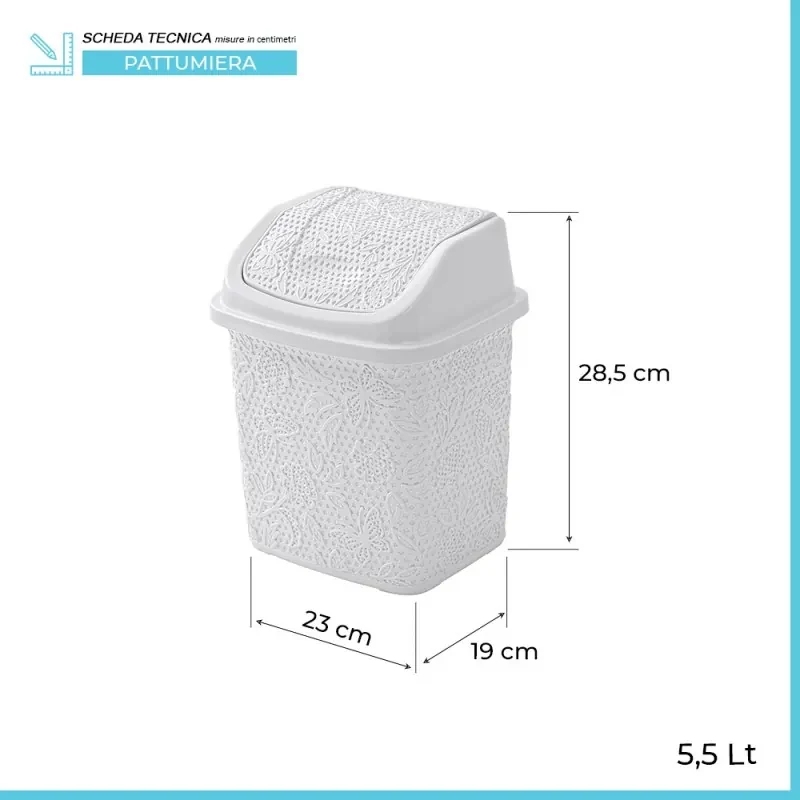 Mod Pattumiera In Plastica Tortora 5,5 Lt Flower Feridras – Pratica E Discreta - 5