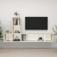 Set Porta TV 3 pz Bianco e Rovere Sonoma in Truciolato 3079831