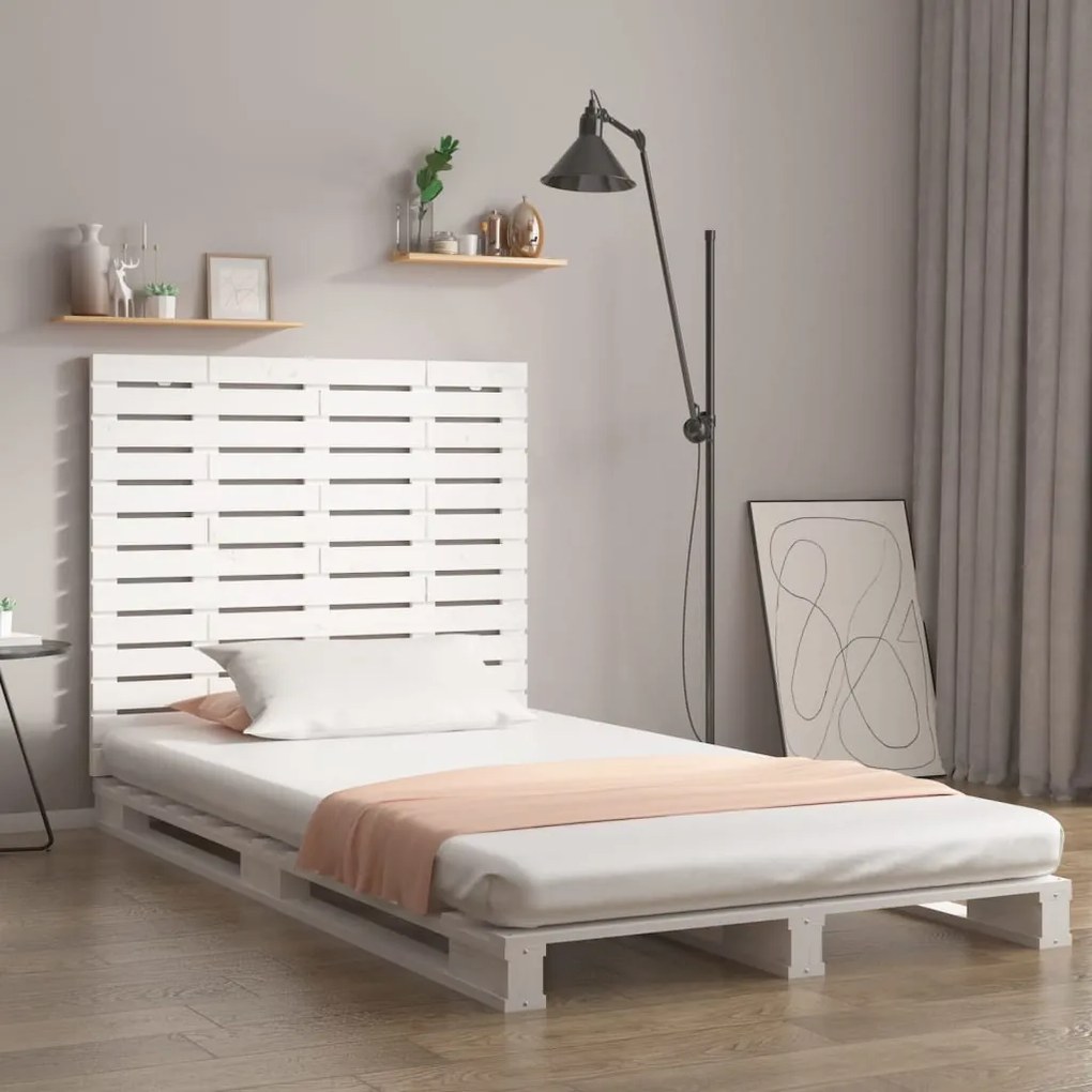 Testiera Da Parete Bianca 81x3x91,5cm İn Legno Massello Di Pino /