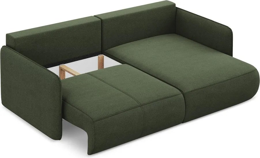 Divano angolare verde allungabile/con contenitore (con penisola a destra) Nanea – Makamii