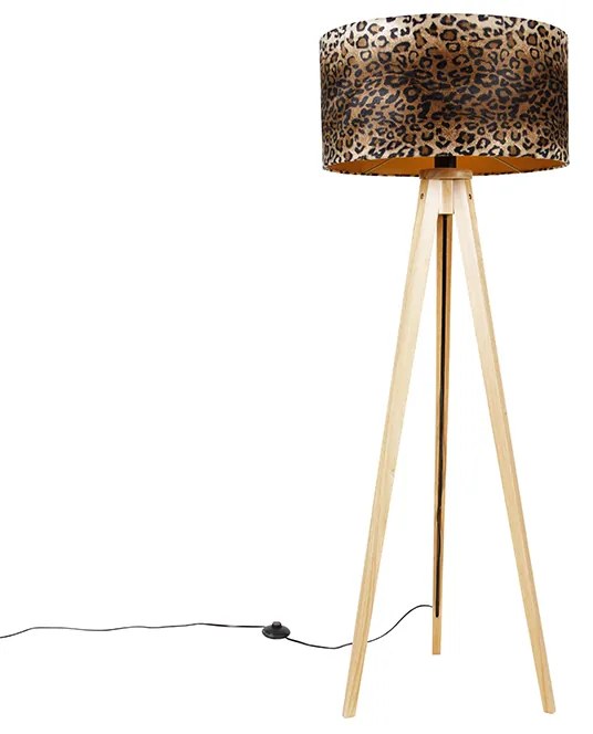 Lampada da terra a treppiede naturale con paralume leopardo 50 cm - Tripod Classic