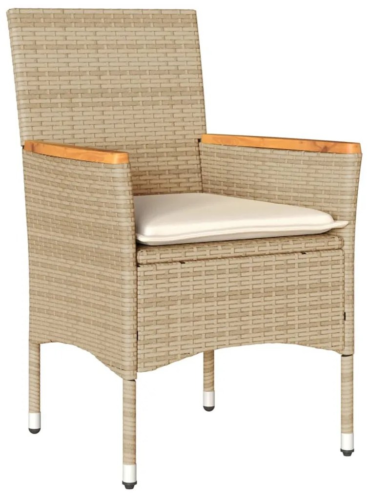 Set pranzo da giardino 5 pz con cuscini beige polyrattan acacia