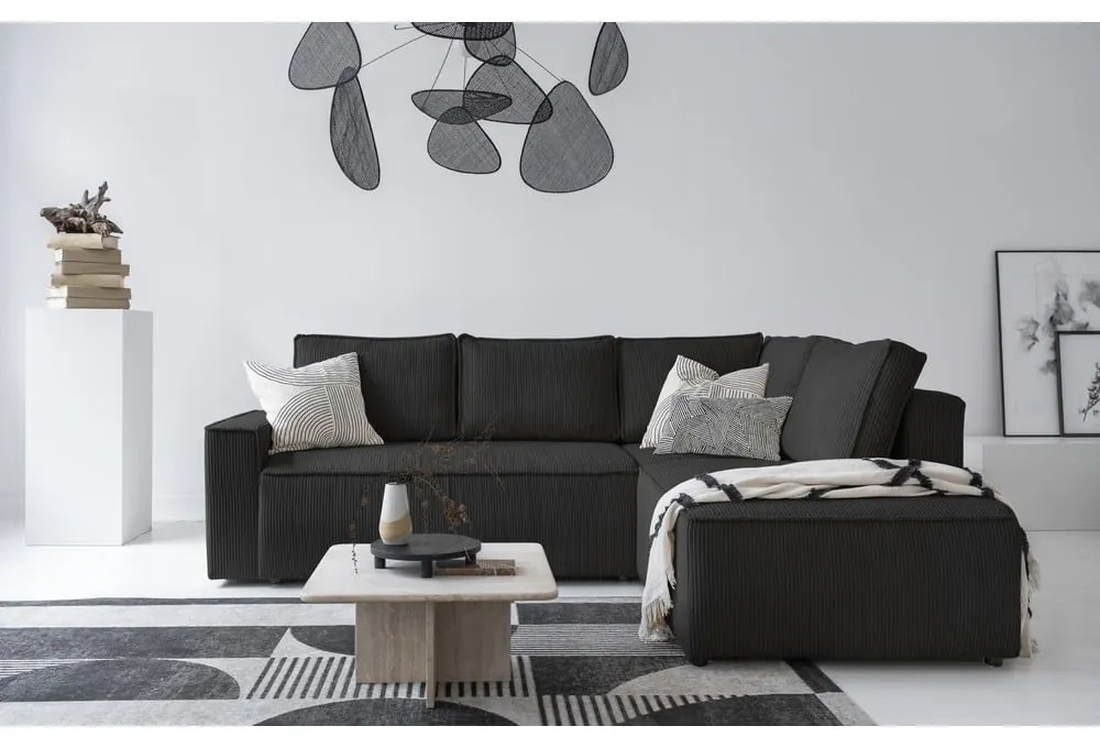 Divano letto angolare in velluto a coste color antracite Brave Dave - Miuform