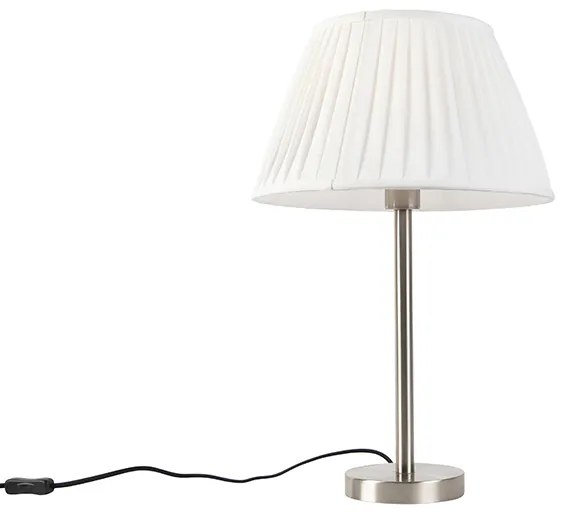 Lampada da tavolo classica in acciaio con paralume plissettato bianco 35 cm - Simplo