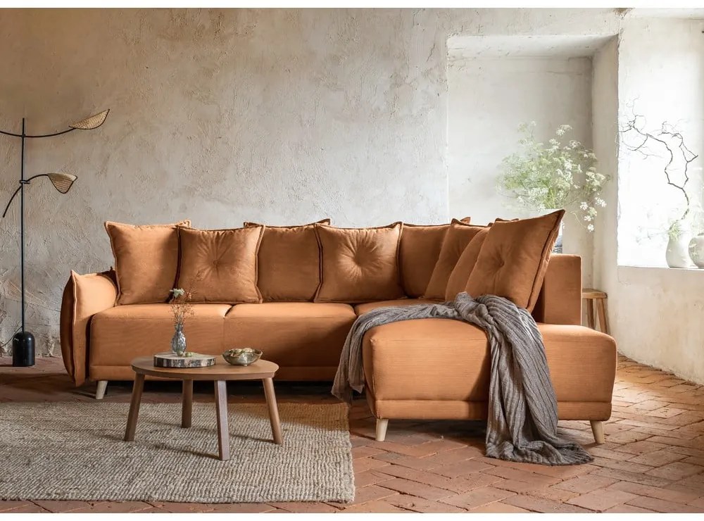 Divano letto angolare in velluto a coste color mattone (angolo destro) Lazy Lukka - Miuform