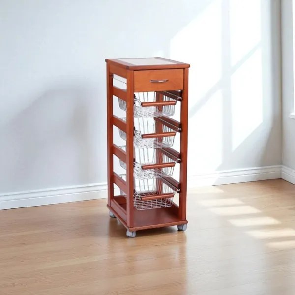 Carrello SALVASPAZIO portafrutta e cassetti CILIEGIO