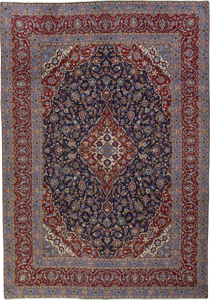 Kashan Tappeto 300 x 430 Blu (Iran) Annodato A Mano
