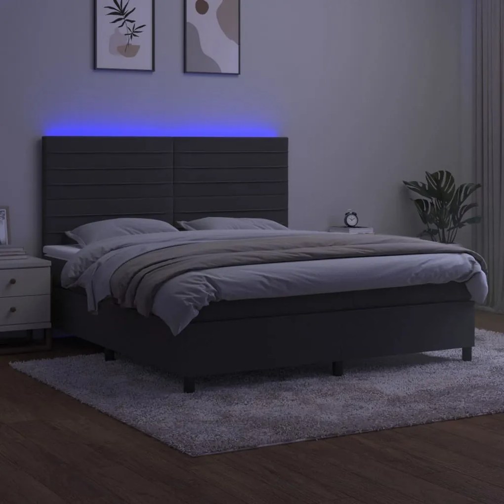 Letto a Molle con Materasso e LED Grigio Scuro 180x200 cm