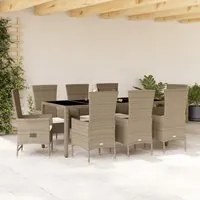 Set da Pranzo da Giardino 9 pz con Cuscini Beige in Polyrattan 3277581