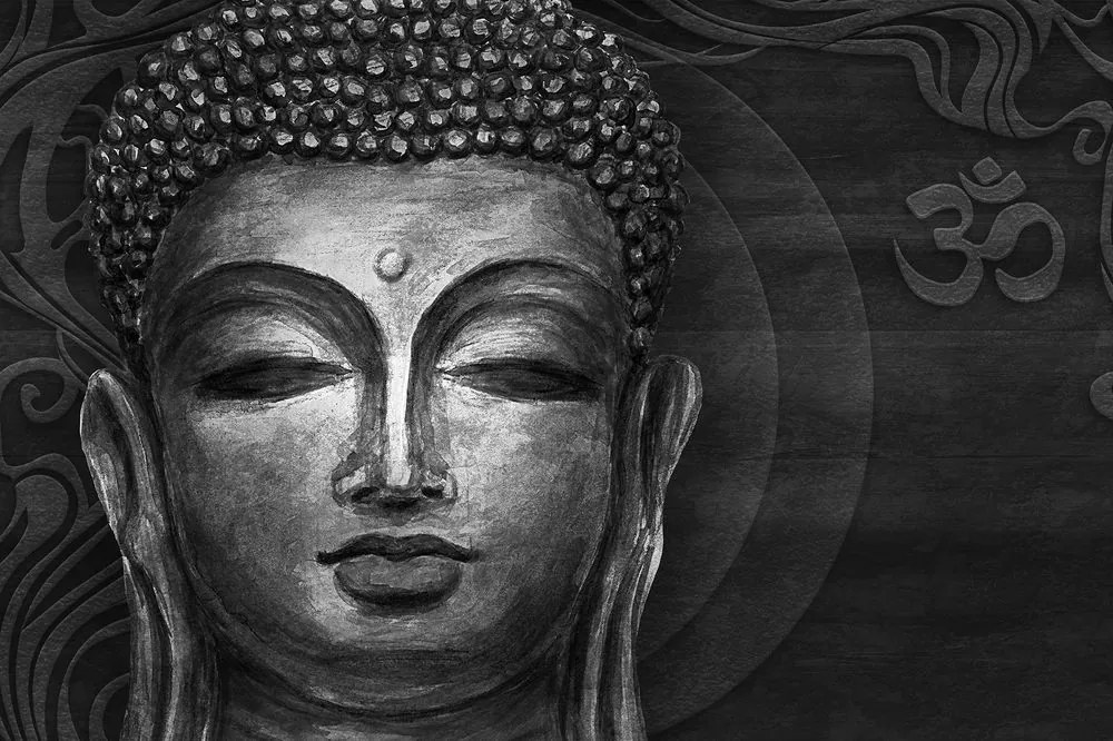 Carta da parati – Volto di Buddha in bianco e nero
