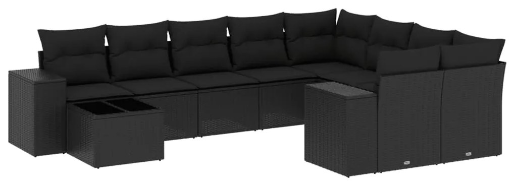 Set divani da giardino 10pz con cuscini in polyrattan nero