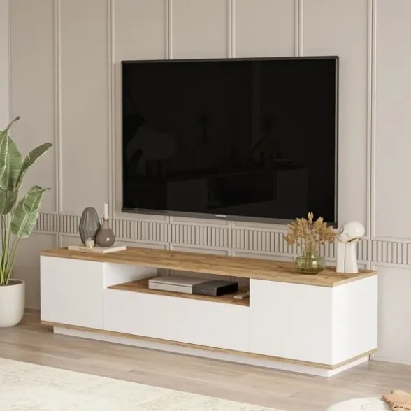Composizione Da Soggiorno Mobile TV Con Tavolino E Madia Bianco E Rovere Frame