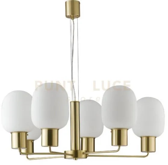 Lampadario fellini oro 6 luci attacco e27 98x150cm in vetro