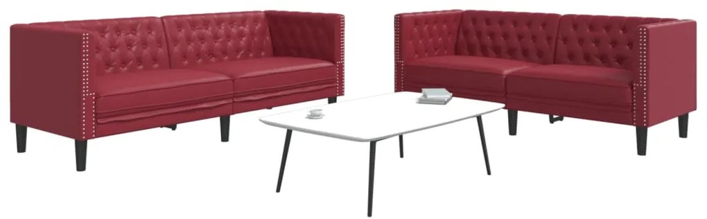 Sei Divani Chesterfield 2 Pz Rosso Vino İn Similpelle /
