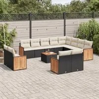 Set Divani da Giardino 13pz con Cuscini Nero in Polyrattan 3260600