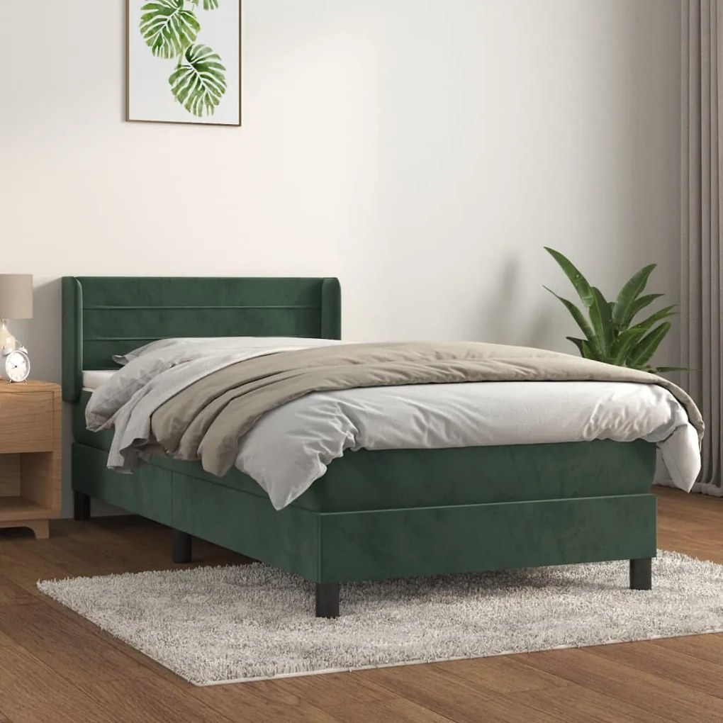 Giroletto A Molle Con Materasso Verde Scuro 90x200 Cm Velluto /