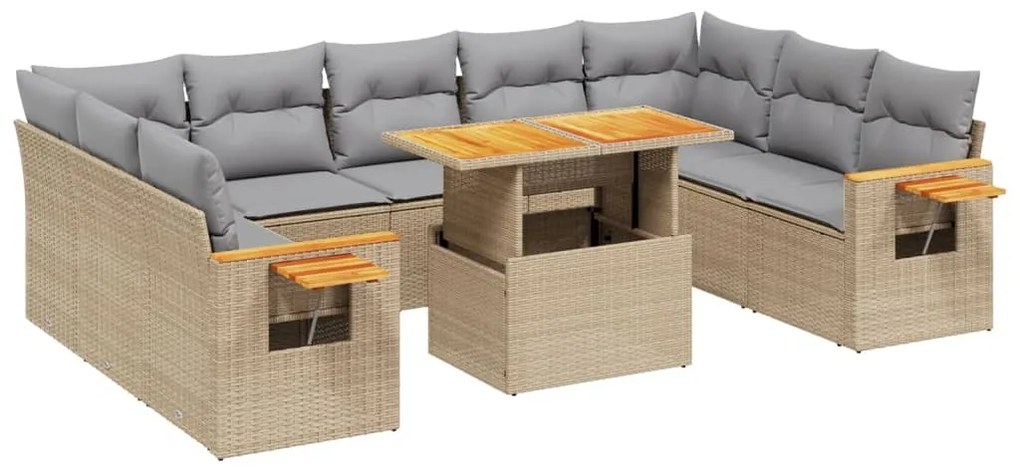 Set divani da giardino 11 pz con cuscini beige in polyrattan