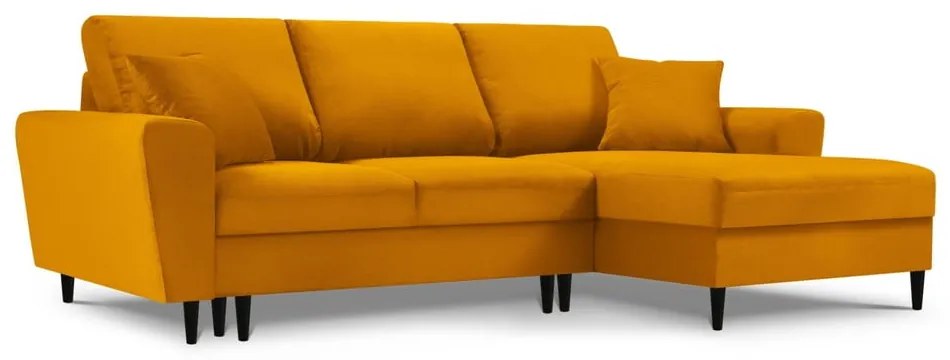 Divano angolare color senape allungabile e con contenitore (con penisola a destra/con chaise lounge) con rivestimento in velluto a coste Kyoto – Cosmopolitan Design