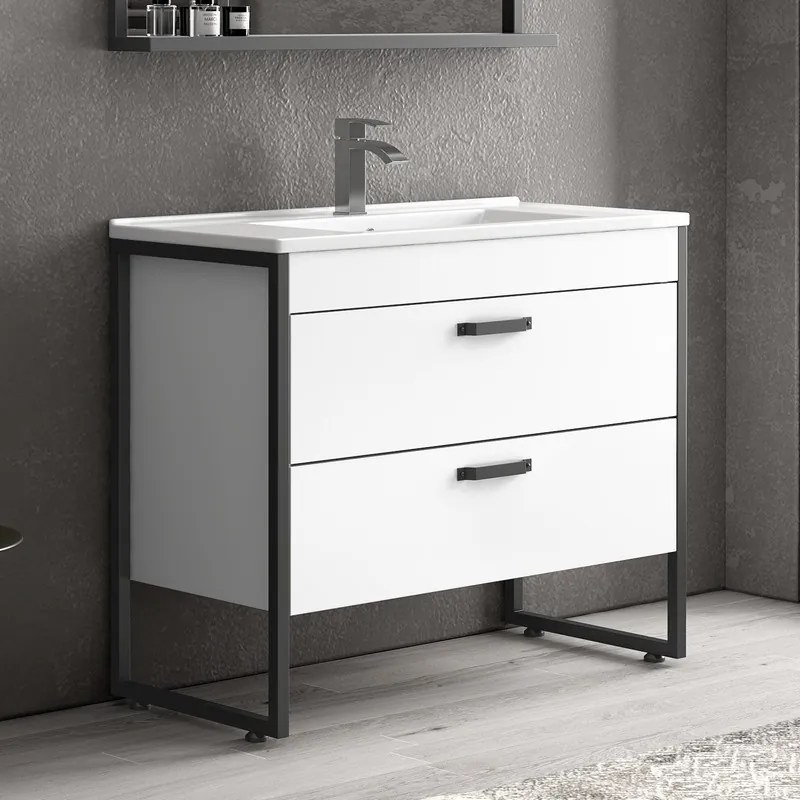 Mobile bagno 100cm con struttura metallica nera IKOS-100 - KAMALU
