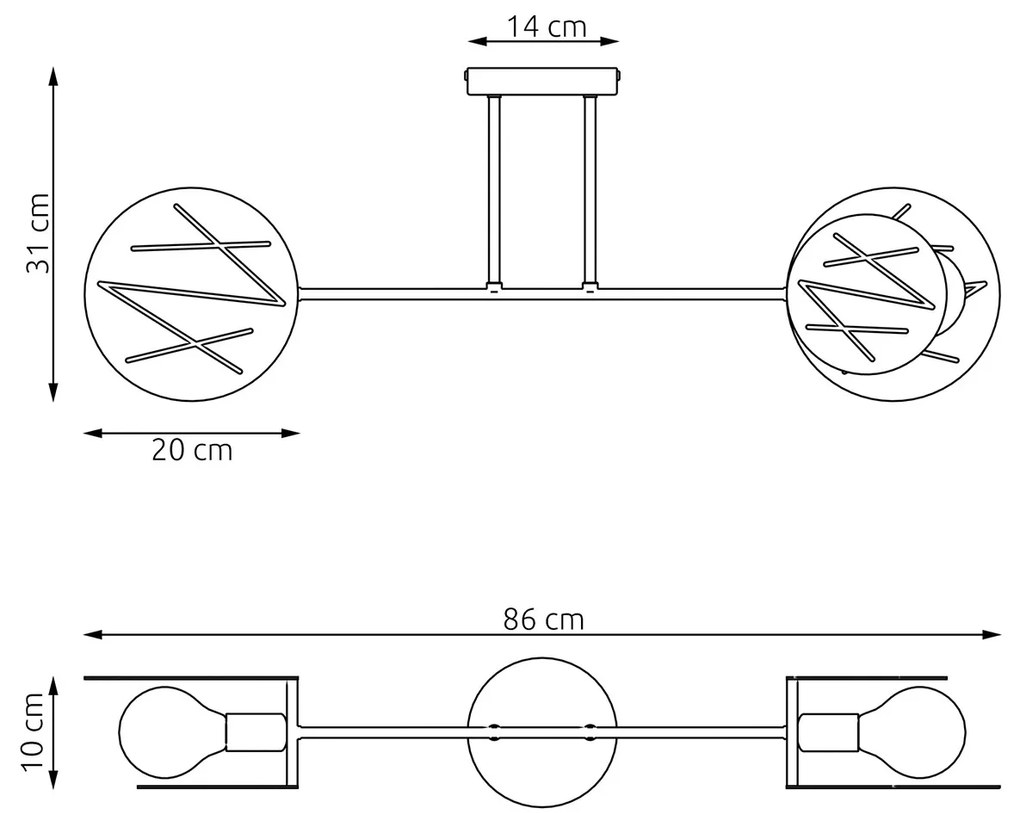 Plafoniera 2 Luci Plutone In Acciaio Bianco A Bracci E Diffusori A Cerchio