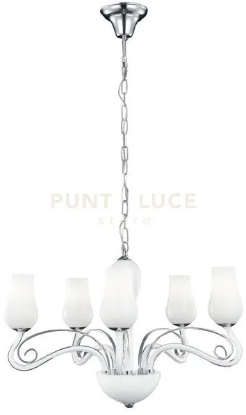 Lampadario angel bianco e cromo 5 luci attacco e14 64x120cm vetro s...
