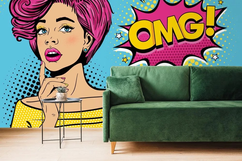 Carta da parati autoadesiva – Signora in stile pop art - OMG!