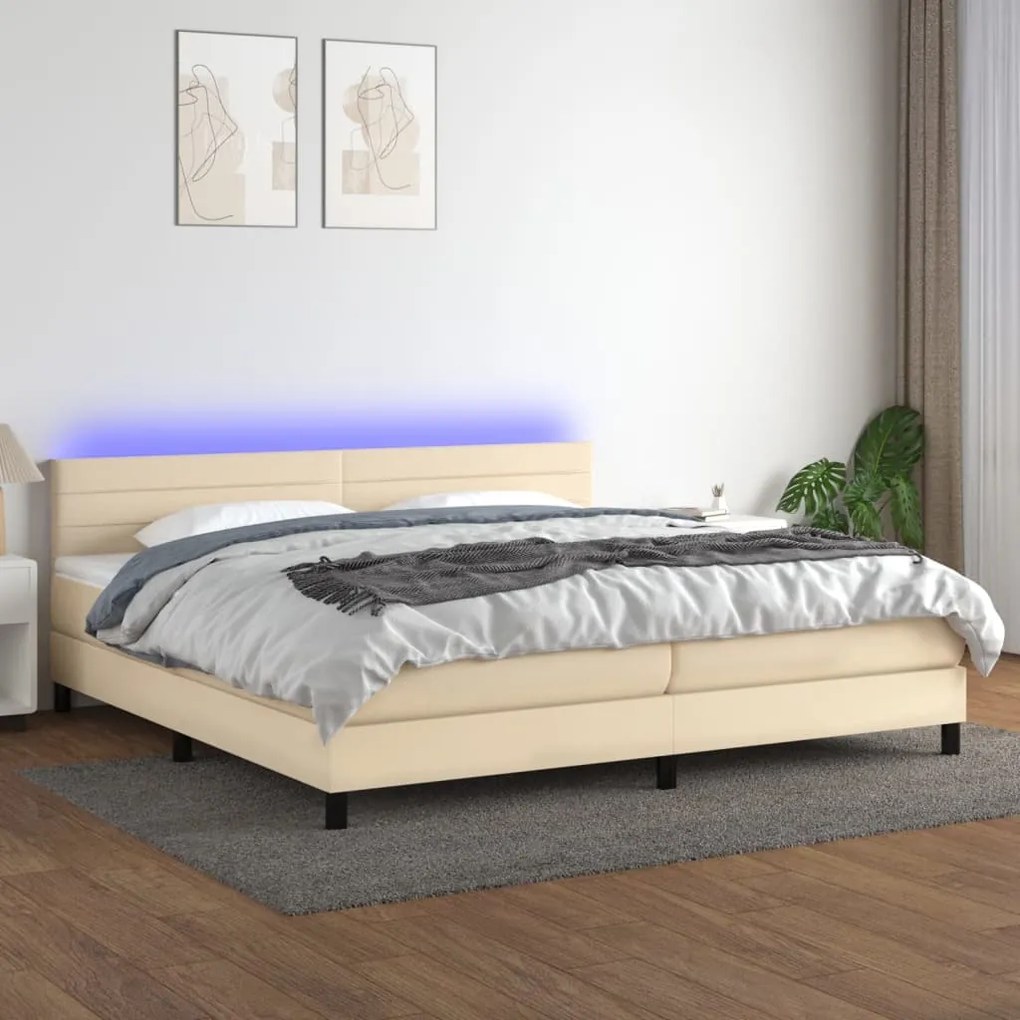 Letto a molle materasso e led bianco 200x200cm in tessuto