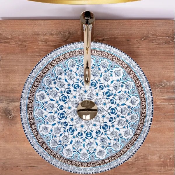 REA-U0267 - Lavabo da appoggio ARTE Ø 40 cm in ceramica con motivo ornamentale