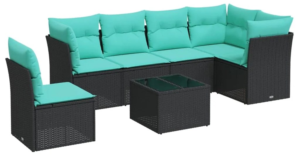 Set divani da giardino con cuscini 7pz nero polyrattan