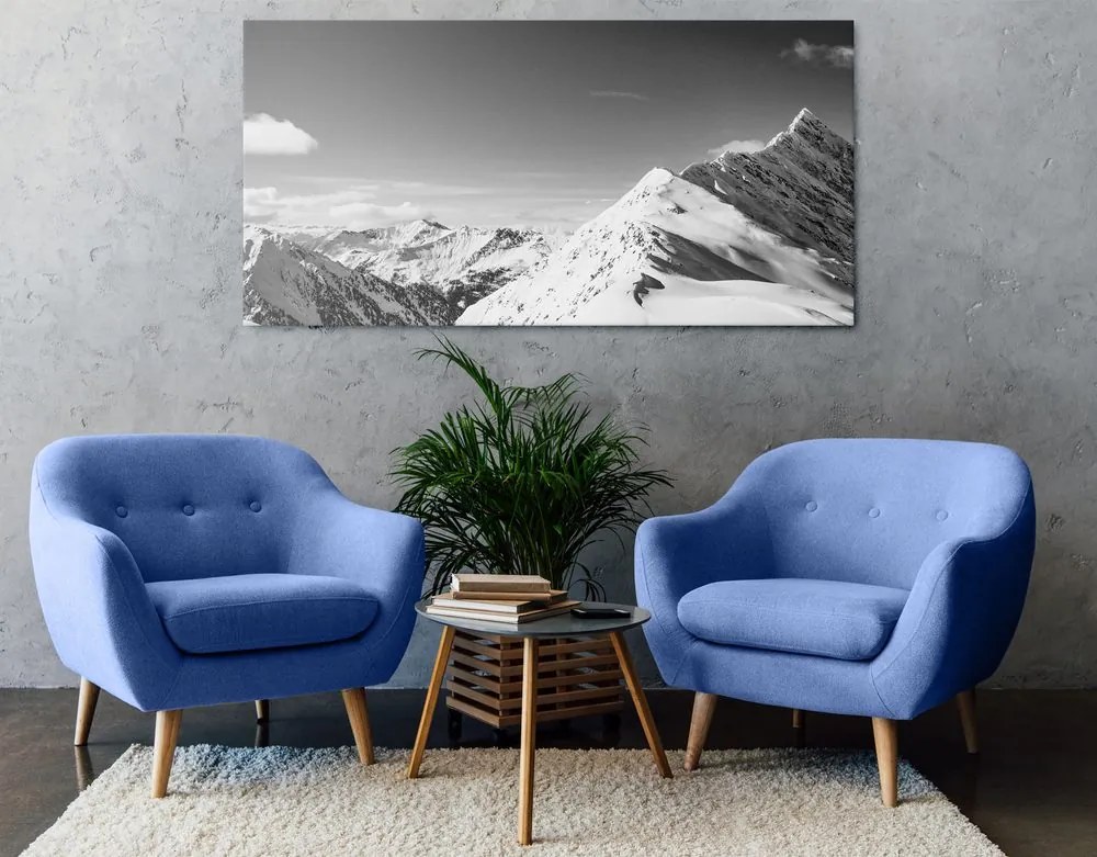 Quadro su tela – Catena montuosa innevata in bianco e nero