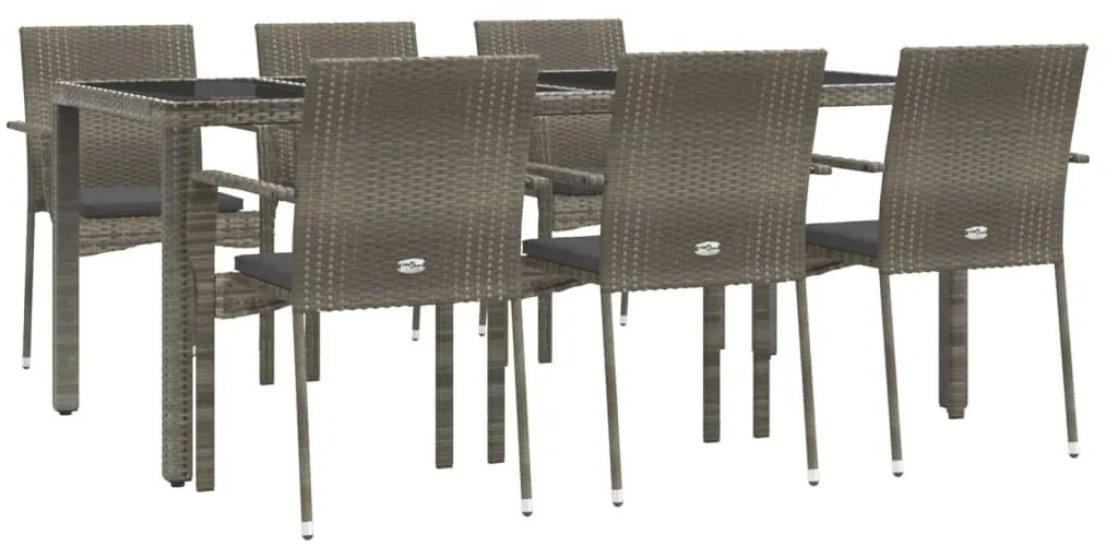 Set da Pranzo da Giardino 7 pz con Cuscini in Polyrattan Grigio