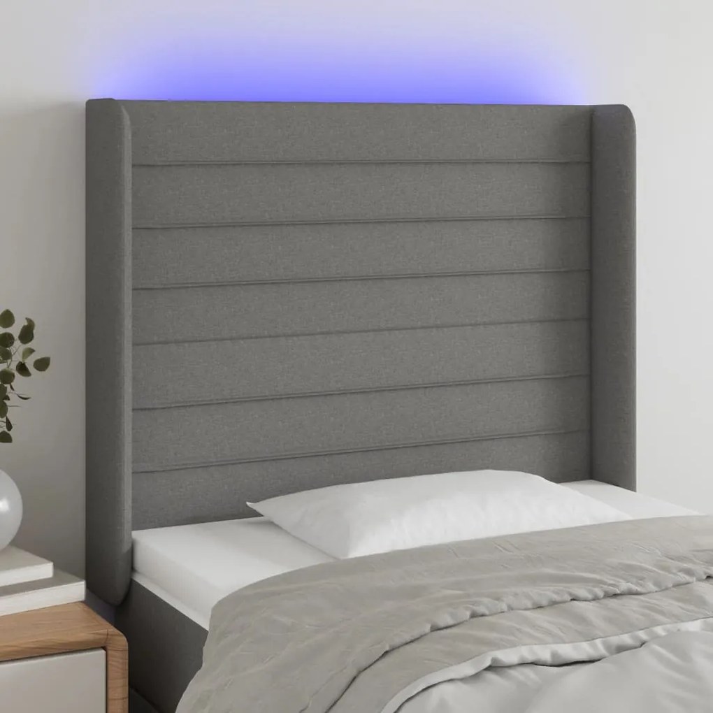 Testiera A Led Grigio Scuro 93x16x118/128 Cm İn Tessuto /