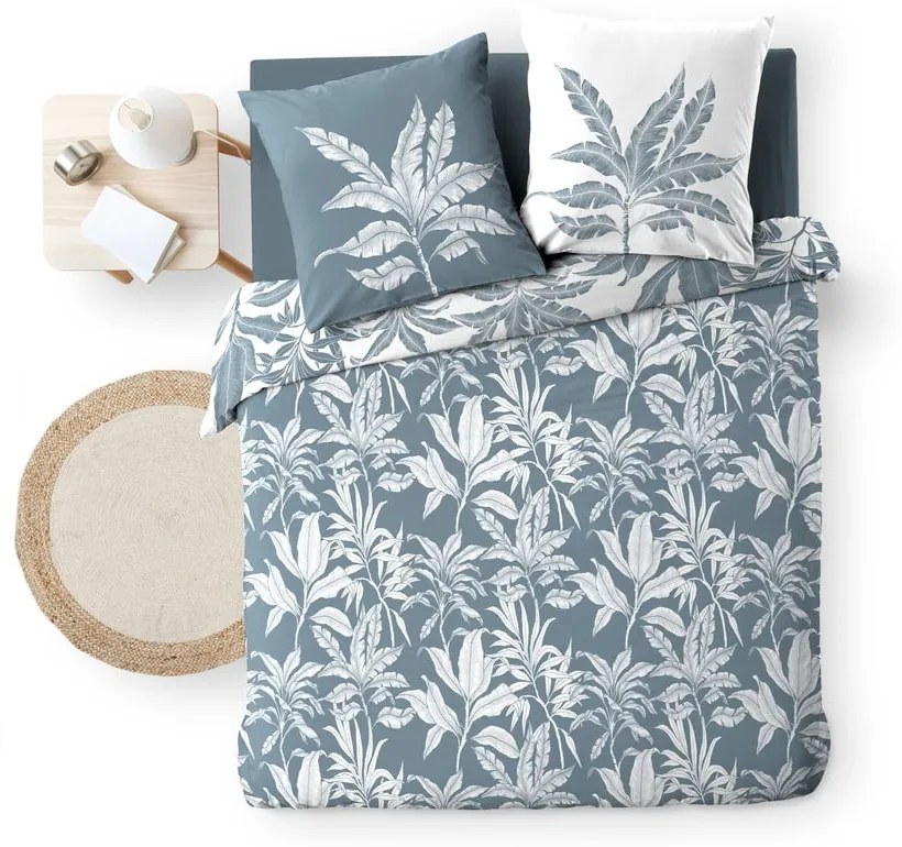 Set copripiumino e federa bianco/blu in cotone per letto matrimoniale ed esteso 240x220 cm Hera – douceur d'intérieur