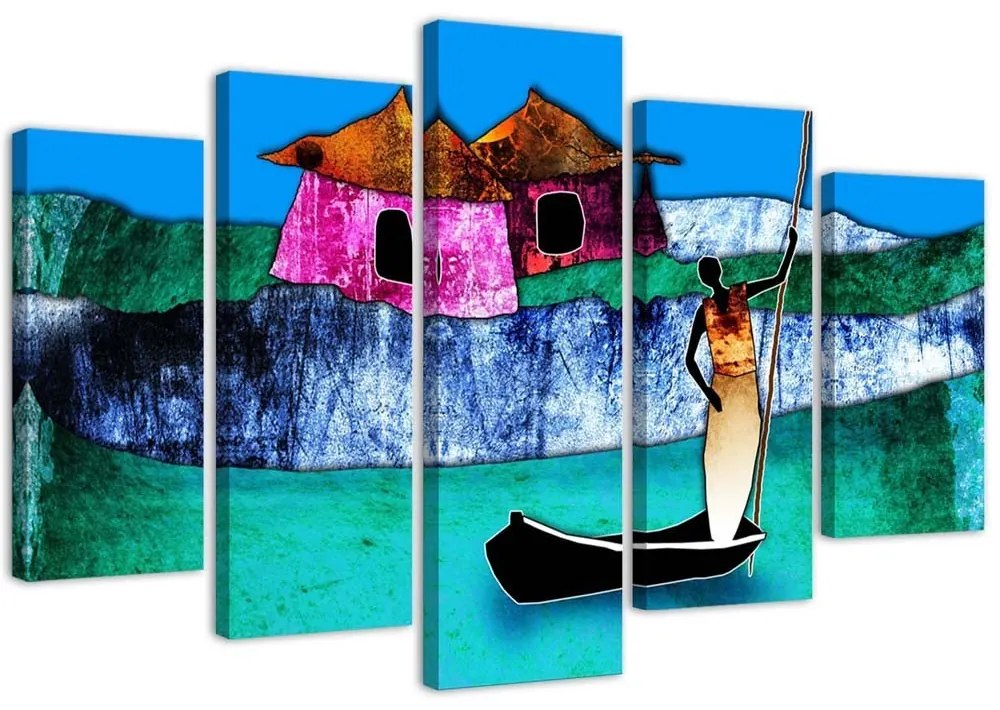Quadro su tela 5 pannelli Africa colorata Natura