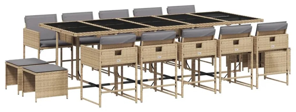 Set Pranzo da Giardino 15 pz con Cuscini Beige Misto Polyrattan