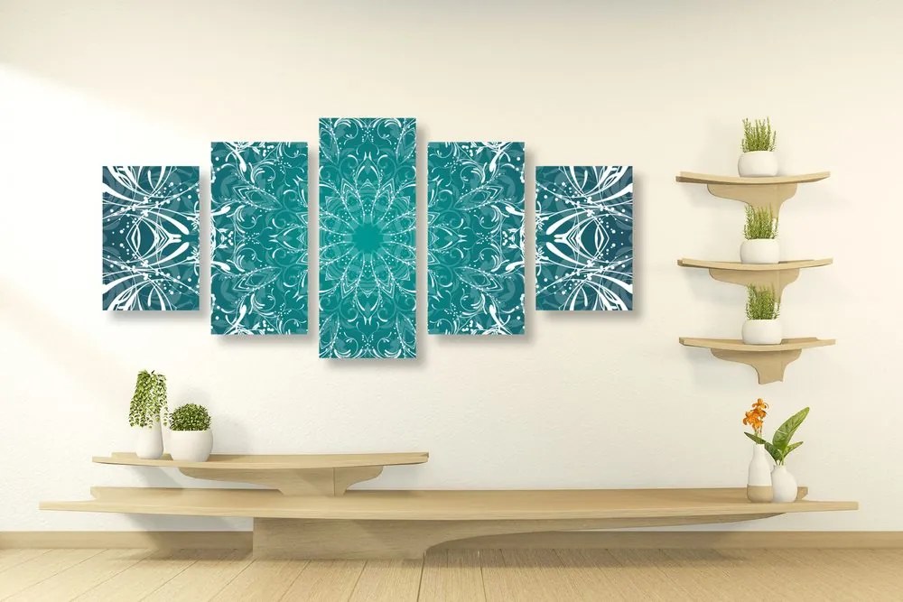 Quadri 5 pezzi – Rosone blu e bianco