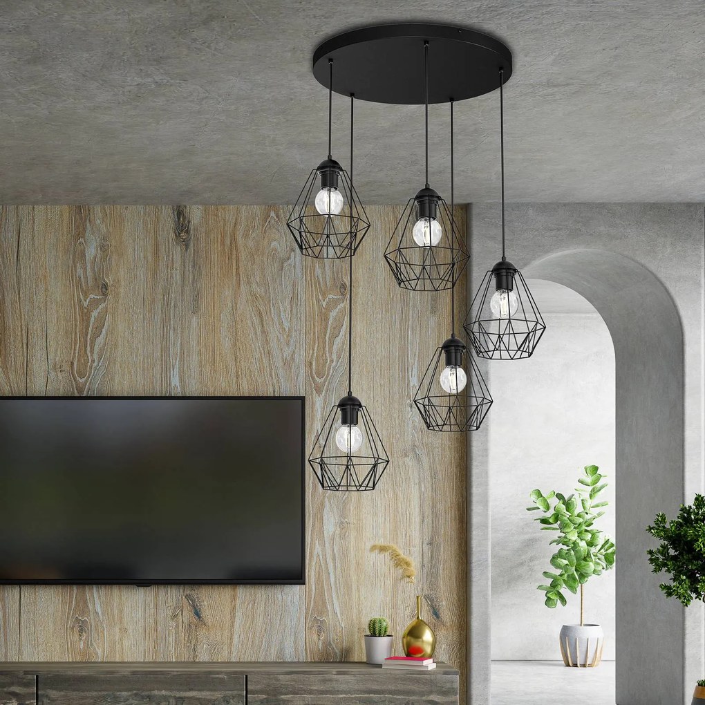 Luminex Lampada a sospensione Jin, nera, 5 luci, rotonda