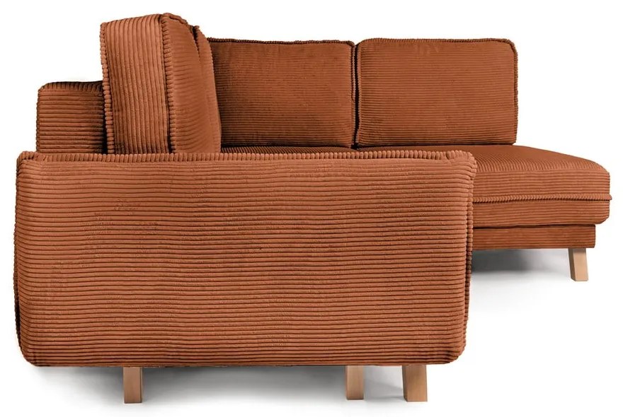 Divano angolare arancione allungabile con rivestimento in velluto a coste Tori – Bonami Selection