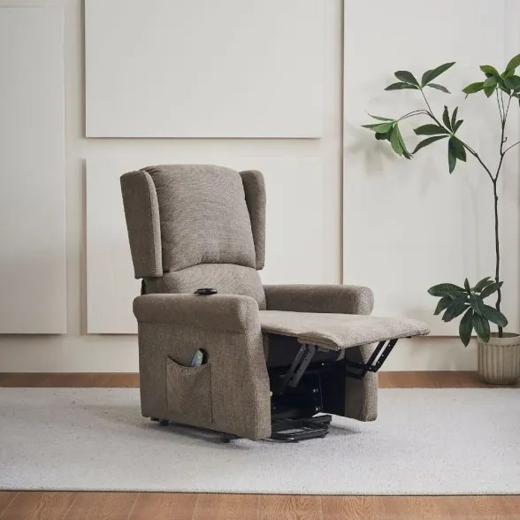 Poltrona Alzapersona Reclinabile 2 Motori Tasmania Tessuto Coffee